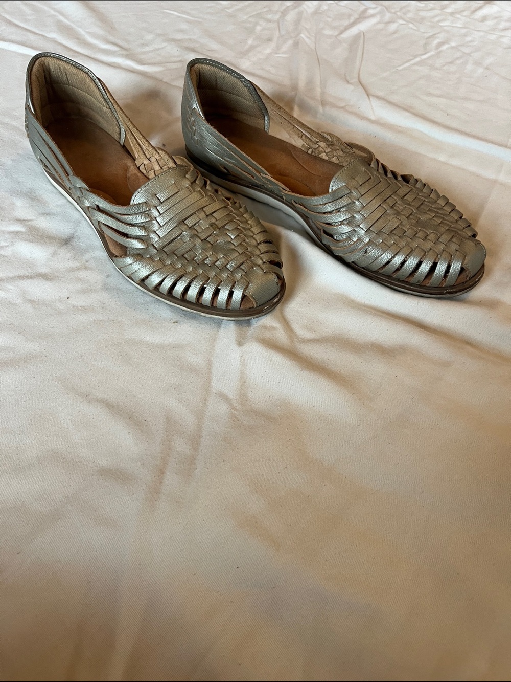 Woven Metallic Slip-On Sandals - Silver